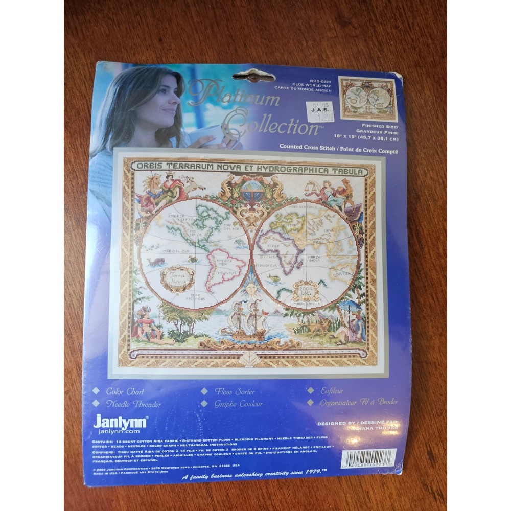 SEALED Janlynn Platinum Collection Olde World Map Counted Cross Stitch Kit